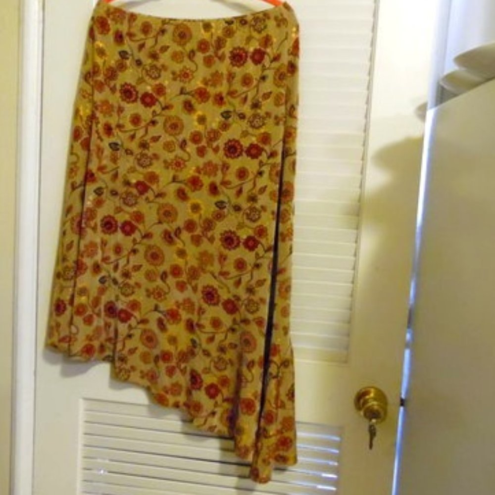 Slinky Brand Floral Asymmetrical Skirt Size Large